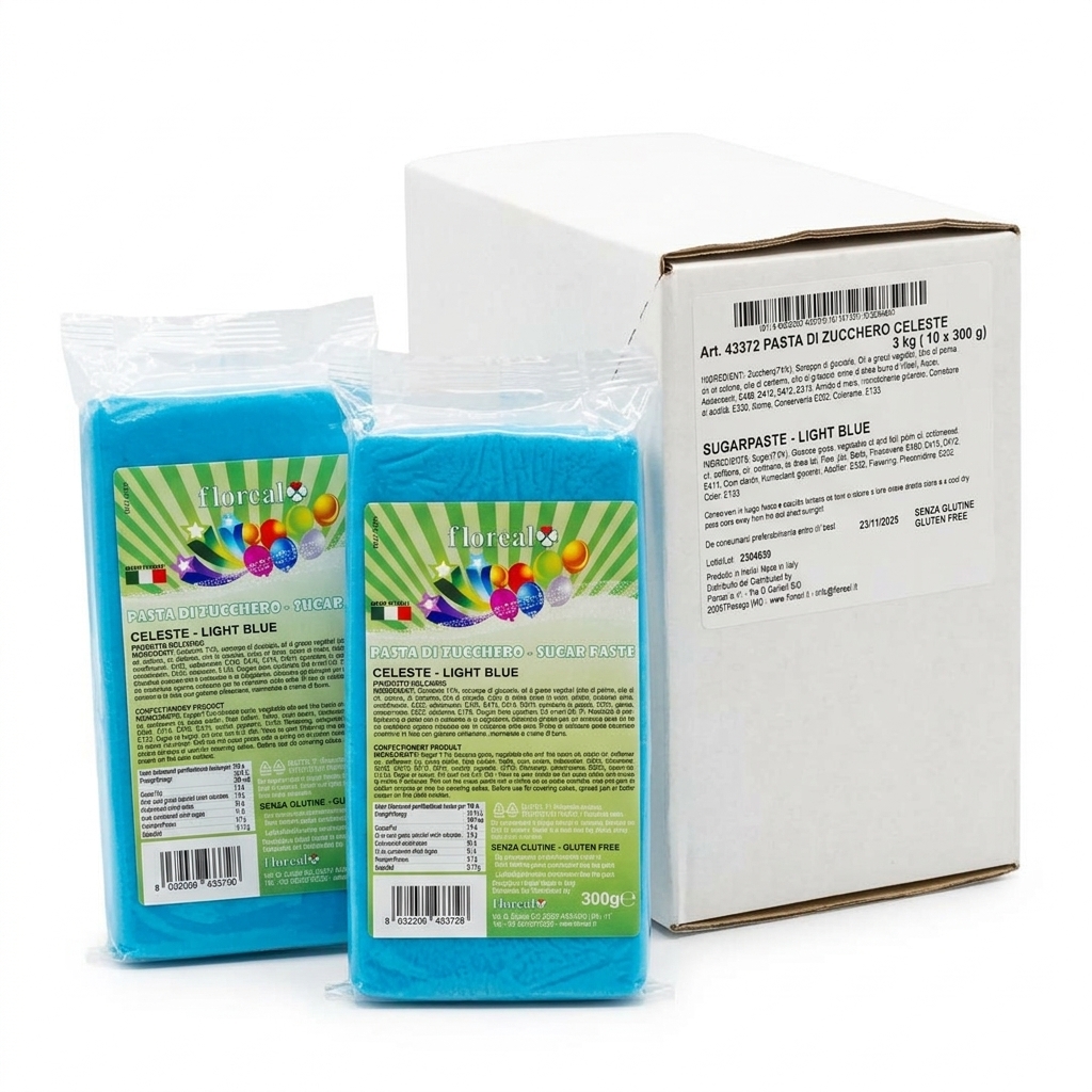 Pasta di Zucchero Celeste 10 × 300 g — Cartone 3 kg — Floreal