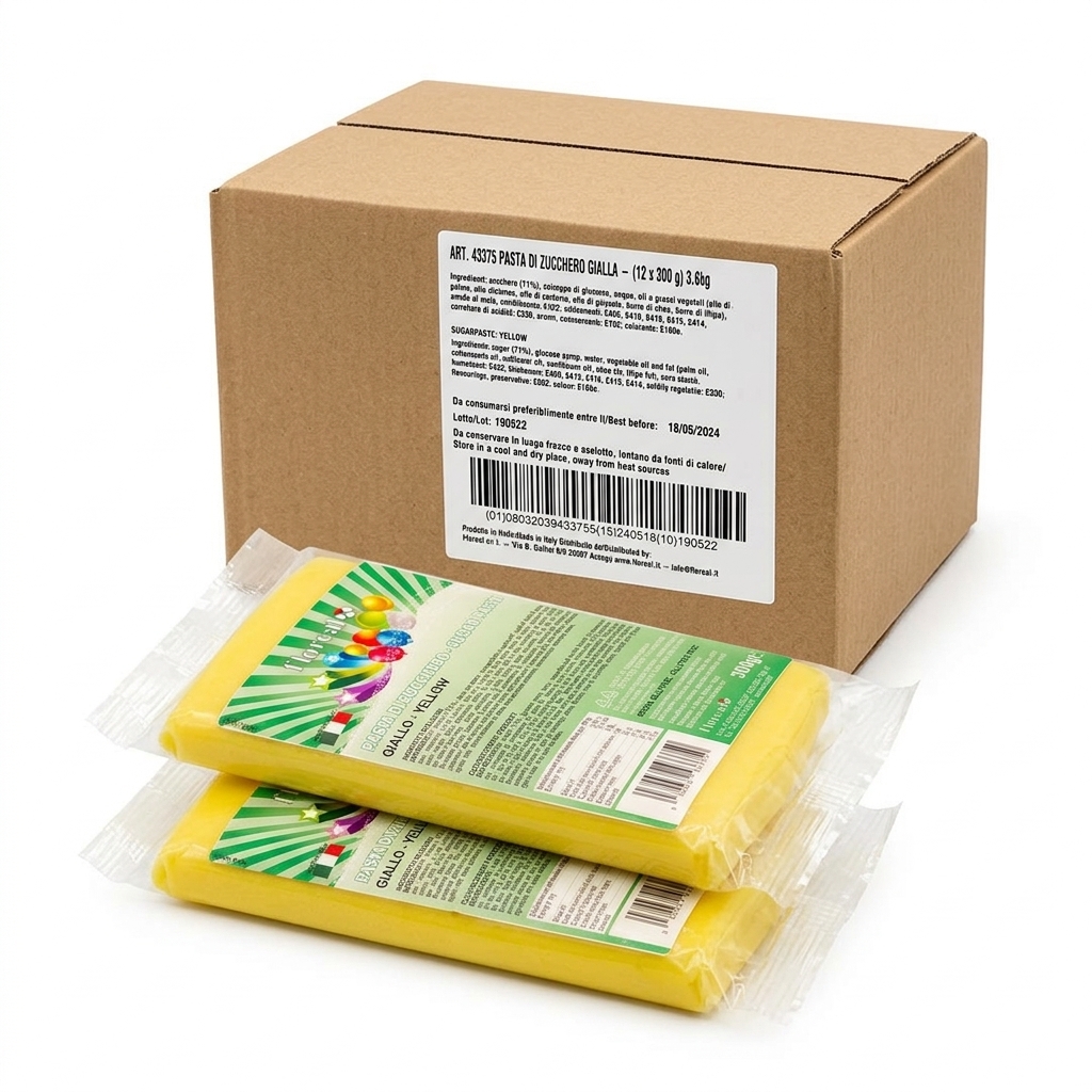 [PASTA DI ZUCCHERO - SUGAR PASTE GIALLO - YELLOW] Pâte à Sucre Jaune 300 g (Carton 12 x 3,6 kg) — Floreal