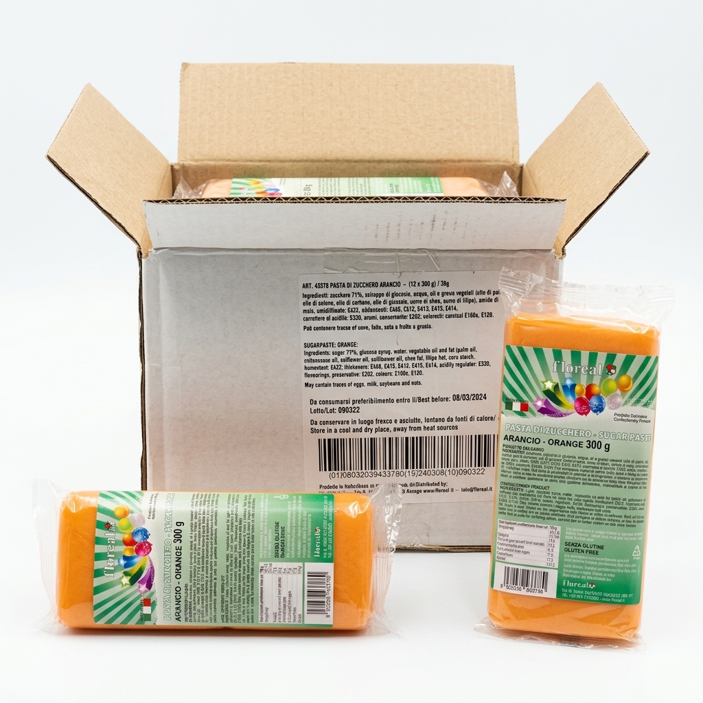 PASTA ZUCCHERO ARANCIO 12 CONF DA 300G 3.6KG CRT FLOR