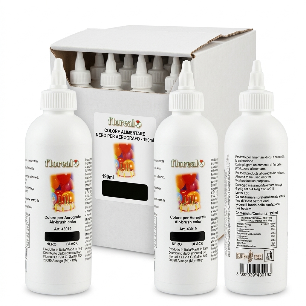 [Colore per Aerografo Air-brush color] Flüssige Lebensmittelfarbe Schwarz 190ml Flor