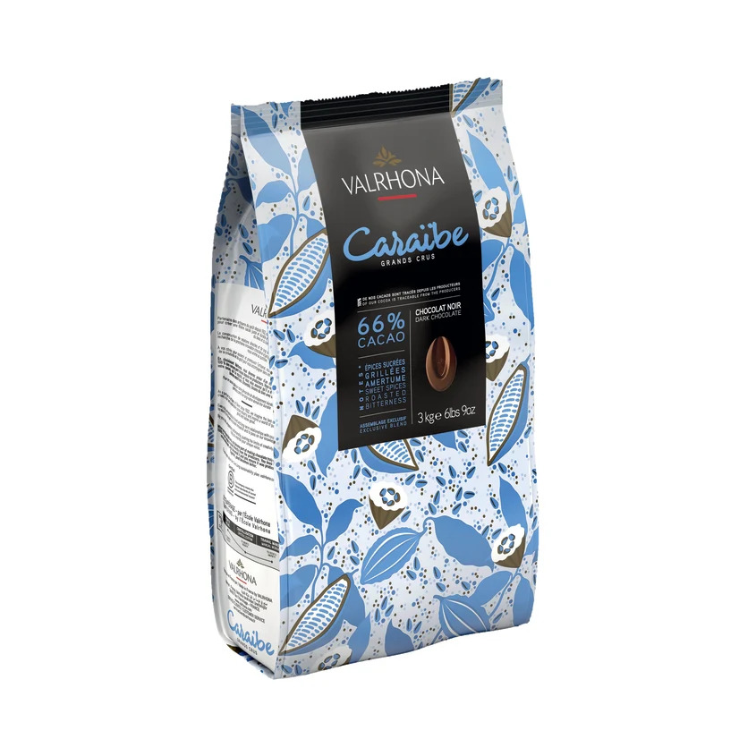 CIOCCOLATO FONDENTE VALHRONA ASSEMBLAGGIO GRANDS CRUS CARAIBE 66% PZ 3KG 9KG CRT FERR