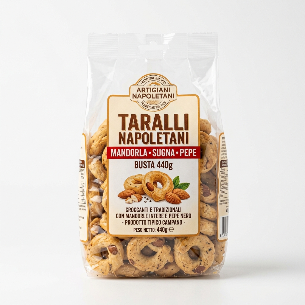 TARALLI NAPOLETANI MANDORLA SUGNA PEPE BUSTA 440G TLT