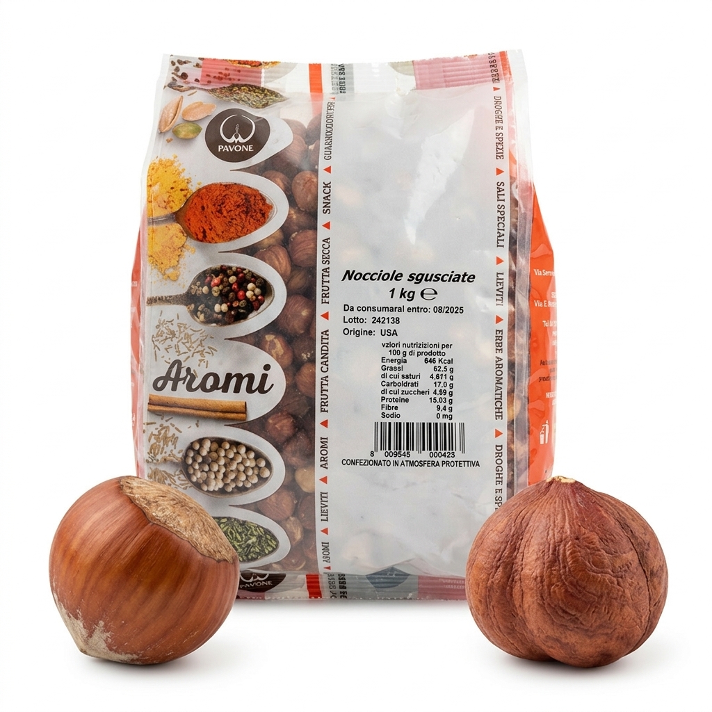 Geschälte Haselnüsse mit Haut 1 kg (Karton 10 kg) — Pavone