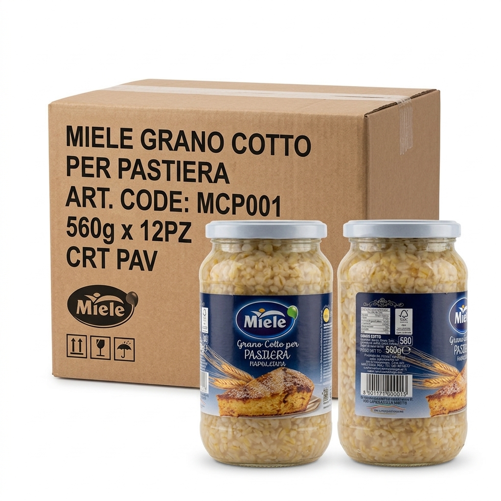 Blé Cuit pour Pastiera 560 g Bocal 580 ml (Carton 12) — Miele