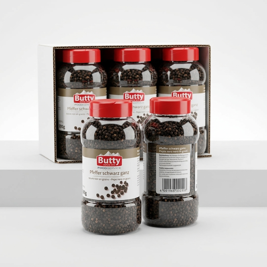 Pepe Nero Intero in Grani Barattolo 500 g — Butty