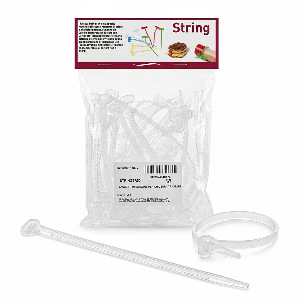 [STRINGTR50] String Lebensmittelechte Silikonbändchen Transparent 50 Stk — Decorfood