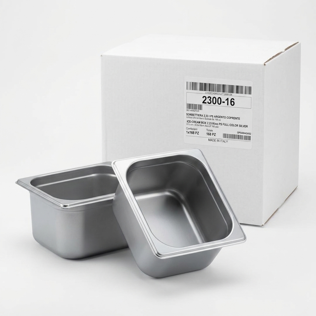 Bac à glace en PS argenté 2,33 l, 18 × 16,5 × 12 cm (Carton 168 pièces) SAM