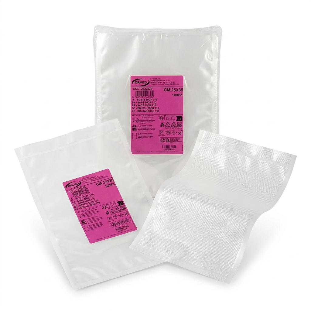 Vakuumbeutel Geprägt 25x35 cm 90 Mikron — 100 Stück (Karton 10 Pack.)