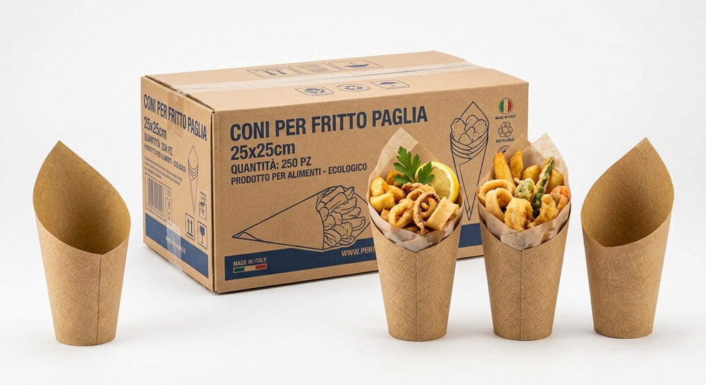 CONI PER FRITTO PAGLIA ALIMENTARE POLITENATA 25X25 250PZ CONF MUS