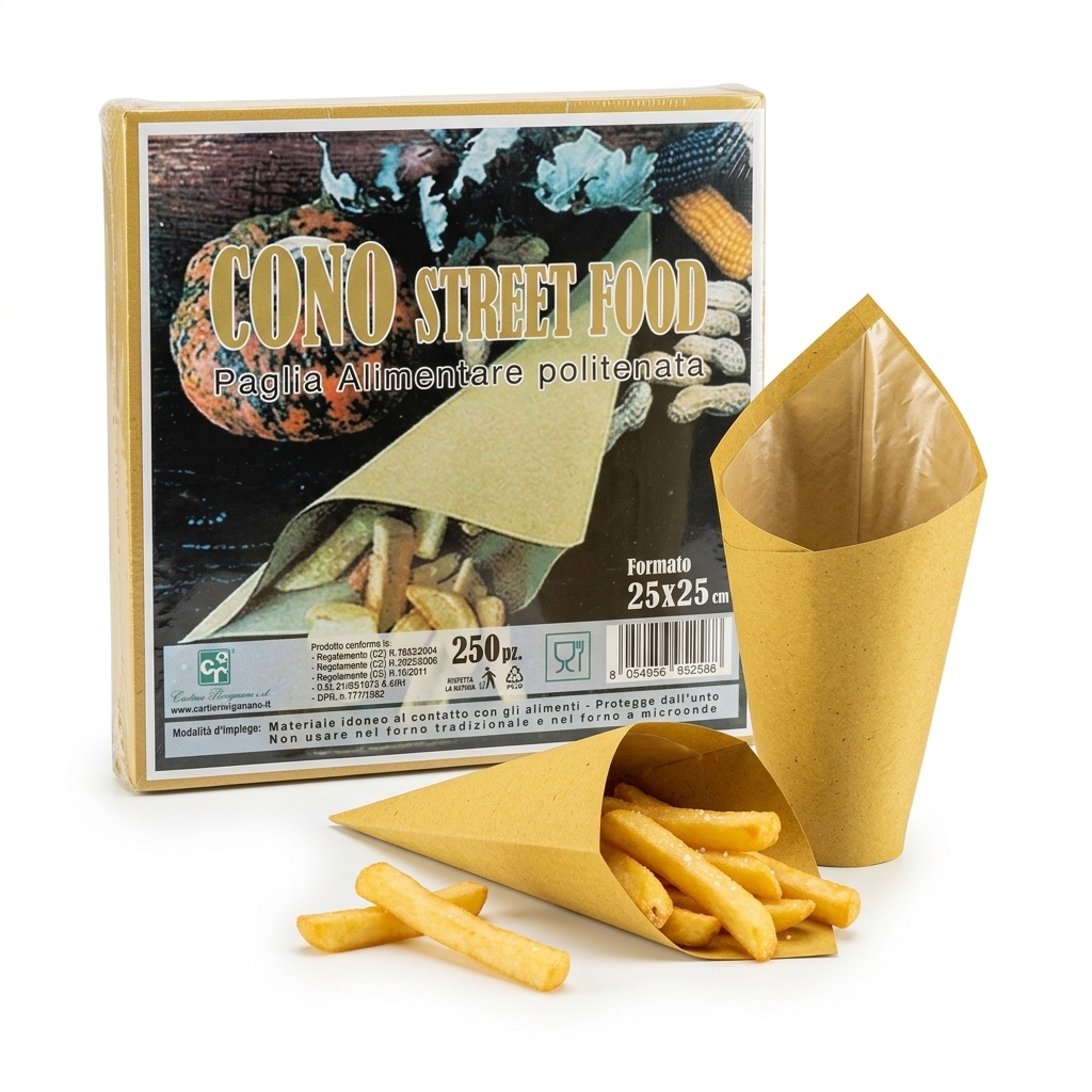 Fried Food Cones Polyethylene-Coated Straw Paper 25x25 cm - 250 pcs