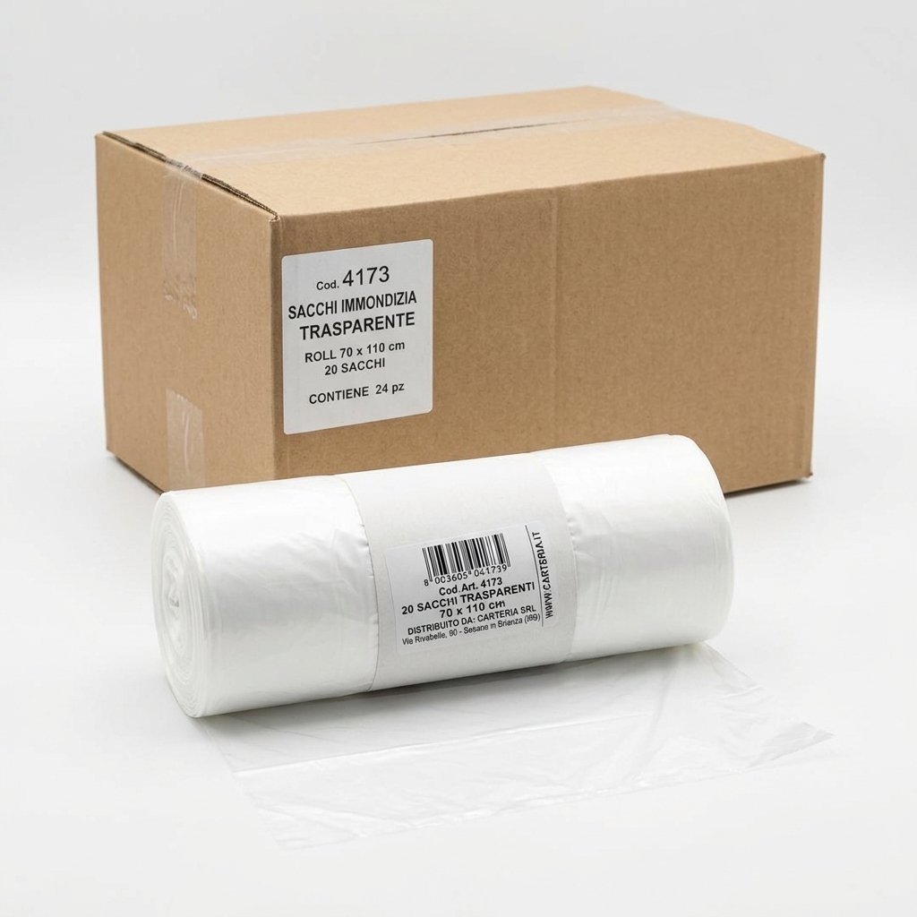 SACCO SPAZZATURA TRASPARENTE 110L 20PZ ROTOLO 24PZ CRT MUS