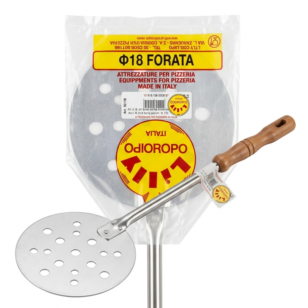 Gelochte Pizza-Wendeschaufel Aluminium Ø 18 cm Stiel 170 cm — Lilly Codroipo