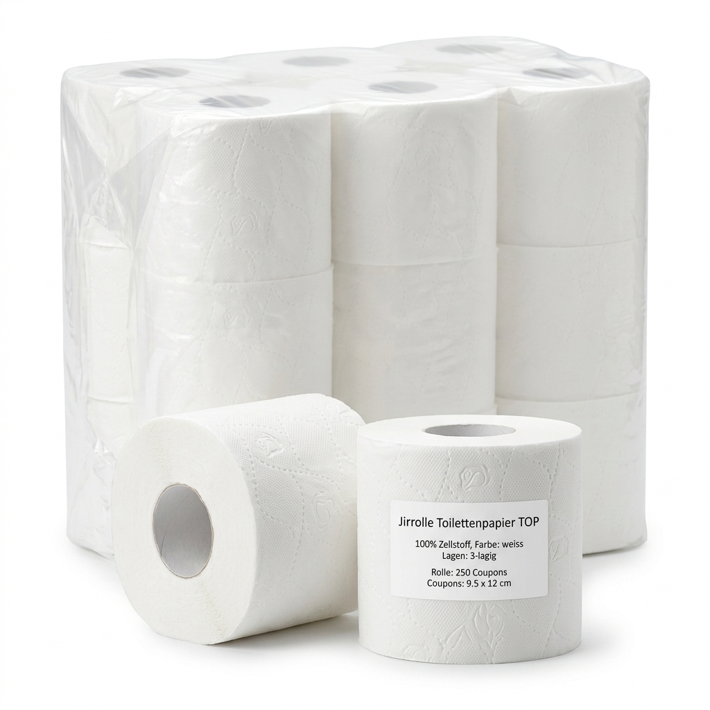 PAPIER HYGIENIQUE PURE CELLULOSE 3 PLIS 250 COUPONS 30M PC JIRR