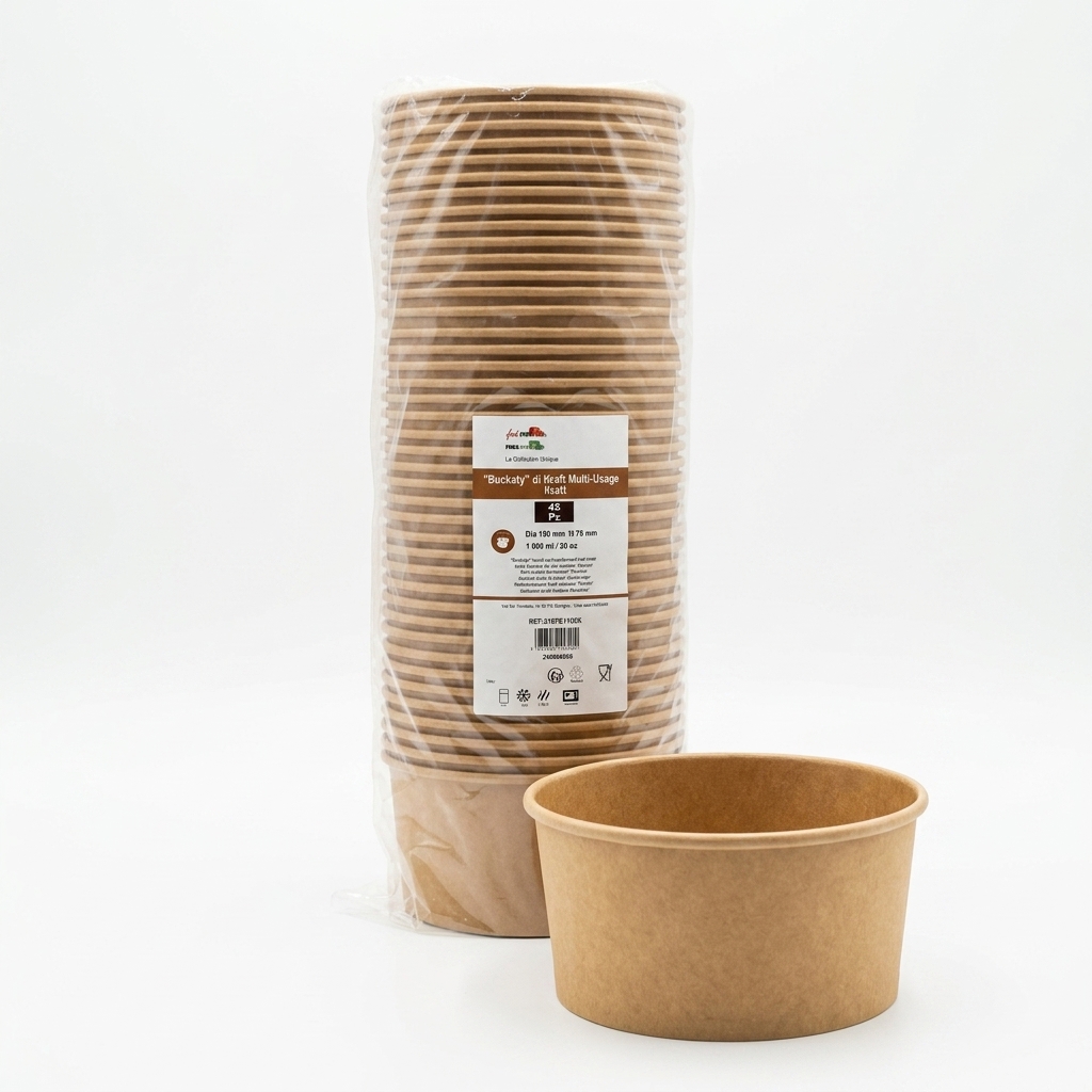 Round Kraft Salad Bowl Buckaty 900 ml - 45 pcs x 8 (Carton 360 pcs) - First