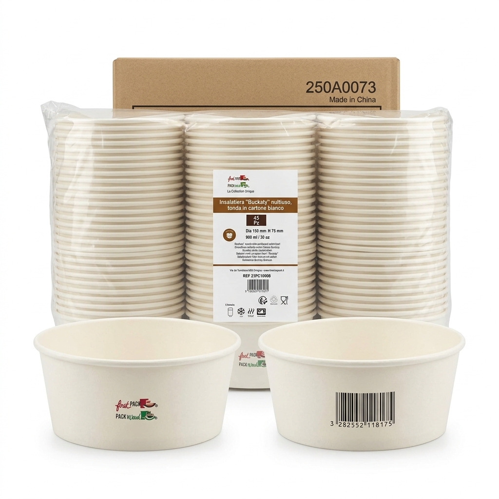 Buckaty Cardboard Salad Bowl White Round 900 ml (Case of 360)