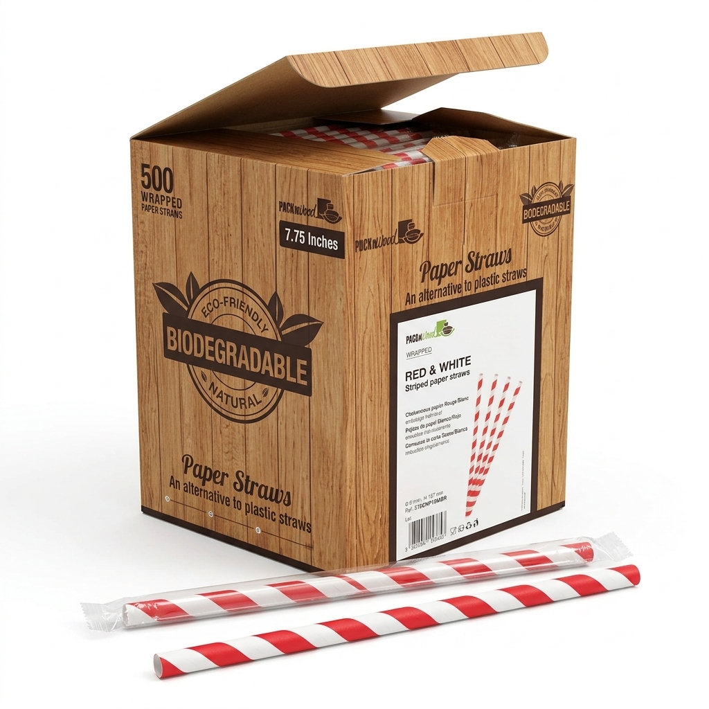 Red and White Paper Straws Ø6mm H197mm 500pcs First