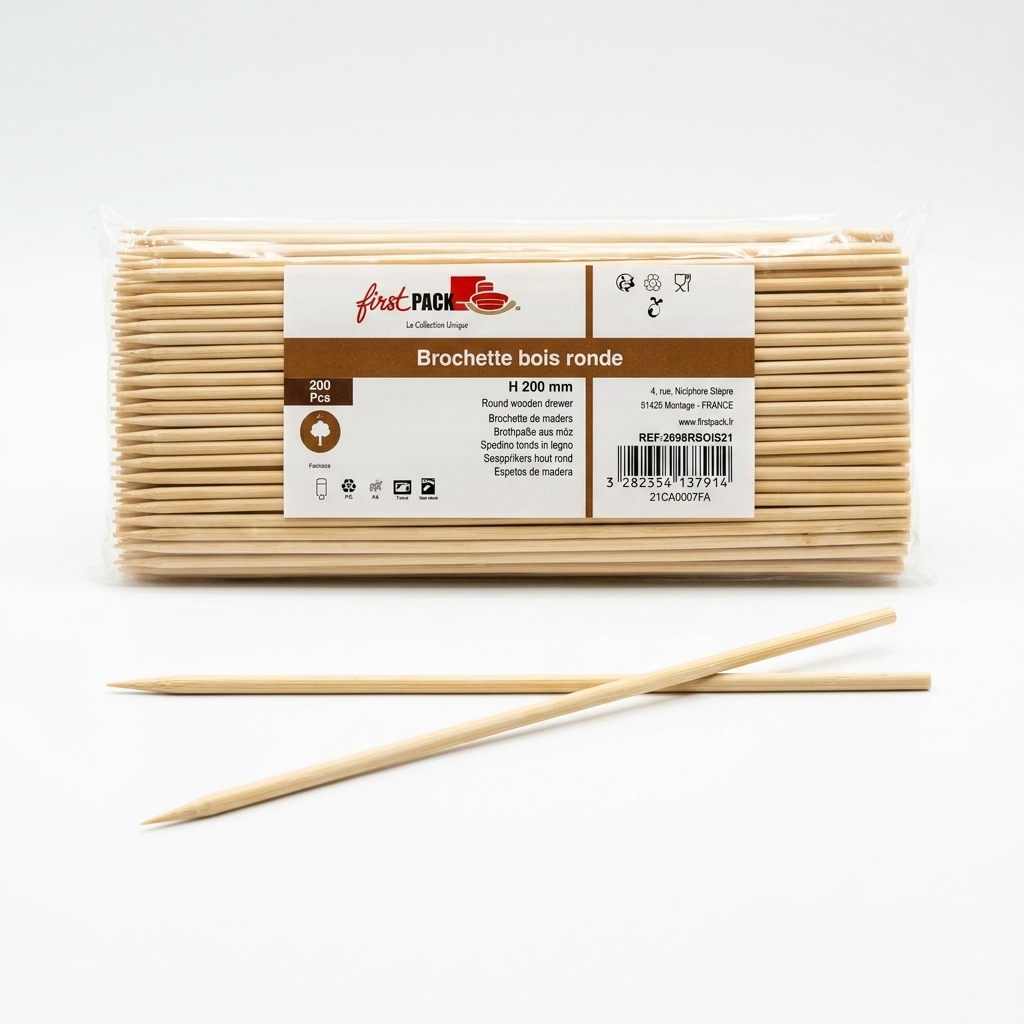 Pic à Brochette Rond en Bois H200 mm 200 pcs (Lot 5) — Firstpack
