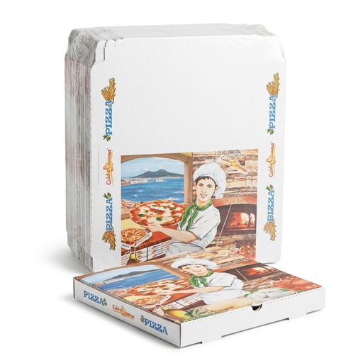 [SC00000693] Cartone Pizza Vesuvio Calda e Buona 32,5x32,5x3 cm (Confezione 100 pz) — Liner Italia