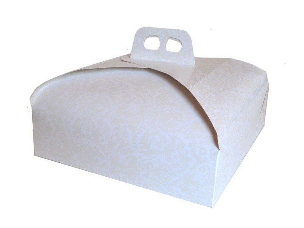 SCATOLA PORTA TORTA 17X17X7 DAMASCATA BIANCA 100PZ CRT CAR
