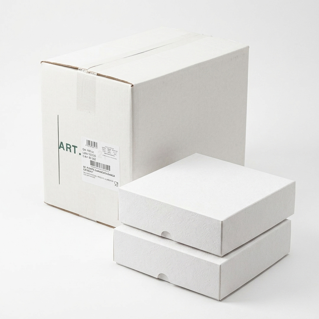 Boite a Gateau Damasse Blanc 21x21x7 cm 100 pcs