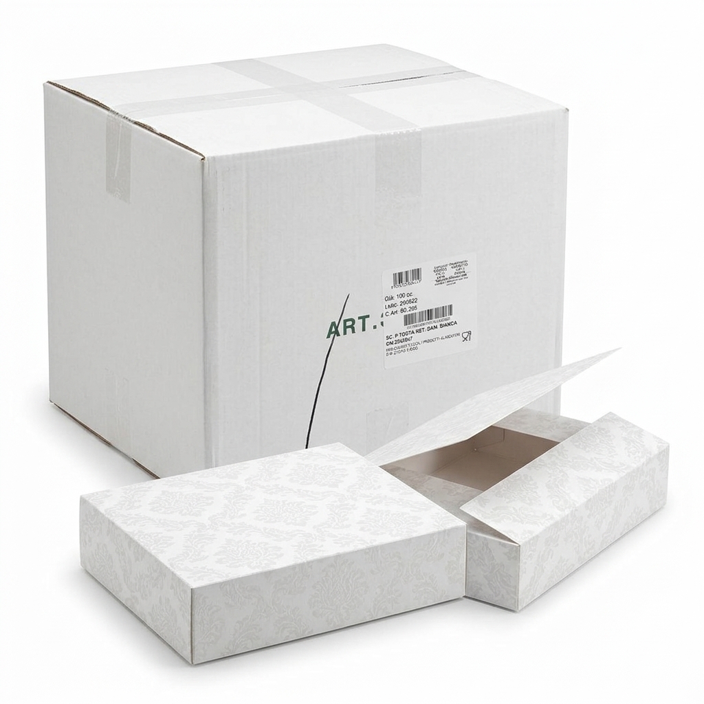Boîte à Gâteau Damassée Blanche 28x38 cm — 100 pièces Carton