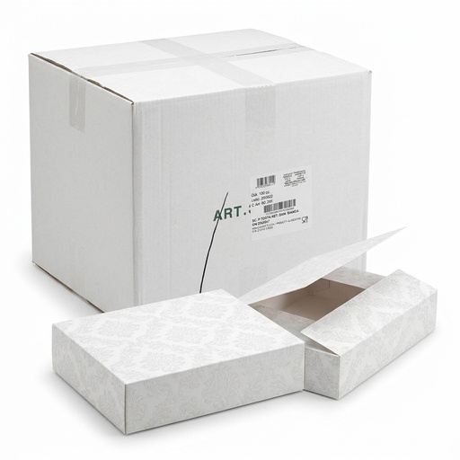 Scatola Porta Torta Damascata Bianca 28x38 cm — 100 pz Cartone