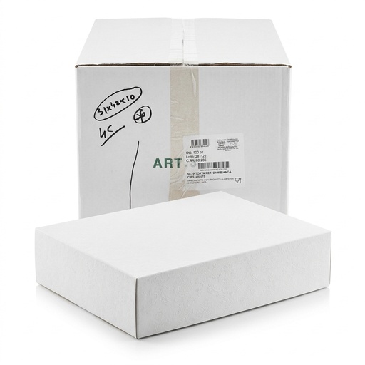 Tortenschachtel Damast Weiss 31x42x10 cm — 100 Stück Karton