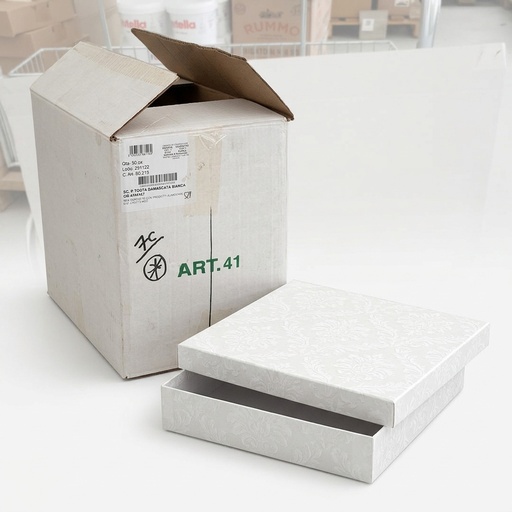 Tortenschachtel Damast weiss 41x41x7 cm (50 Stk.) – BP Cartotecnica