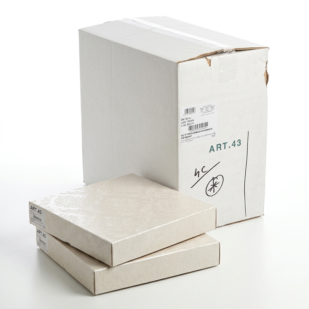Boîte à Gâteau Damassée Blanche 43 x 43 x 7 cm (Carton 50 pièces) — BP Cartotecnica