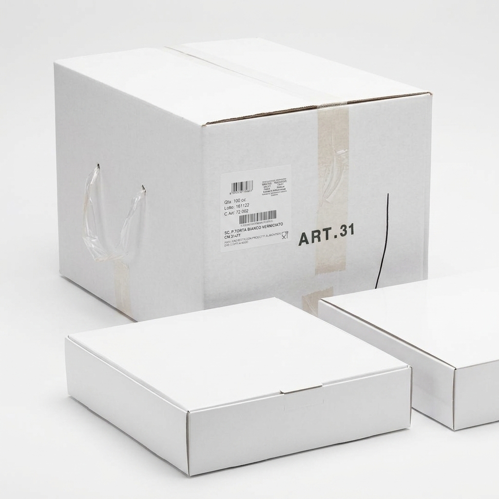 Cake Box 31x31x7 cm Coated White 50 Pcs — BP Cartotecnica
