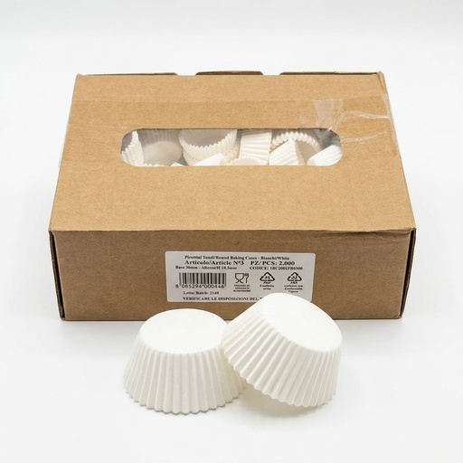 Pralinenkapsel N3 Rund Weisses Papier 30×18,5 mm (2000 Stück) — BP Cartotecnica