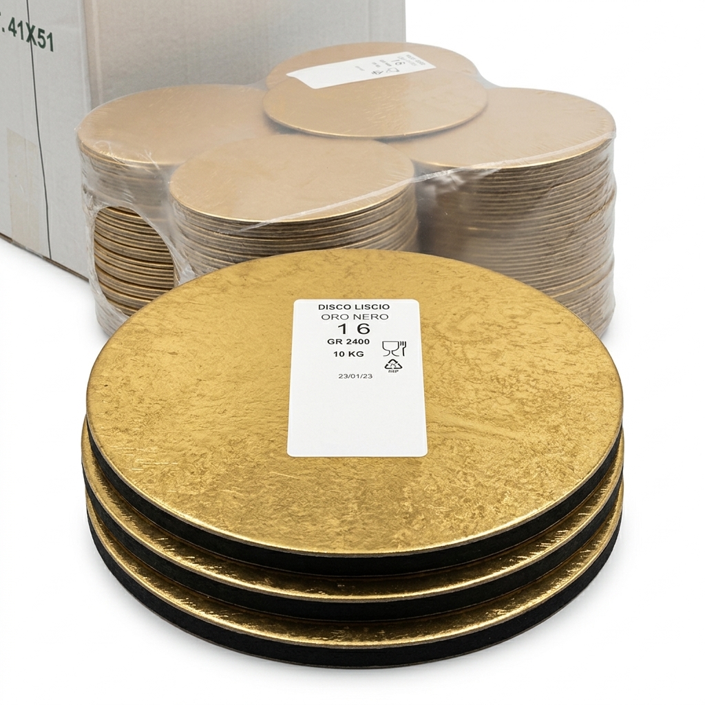 Smooth Gold/Black Cake Board Ø 16 cm (10 kg Box)