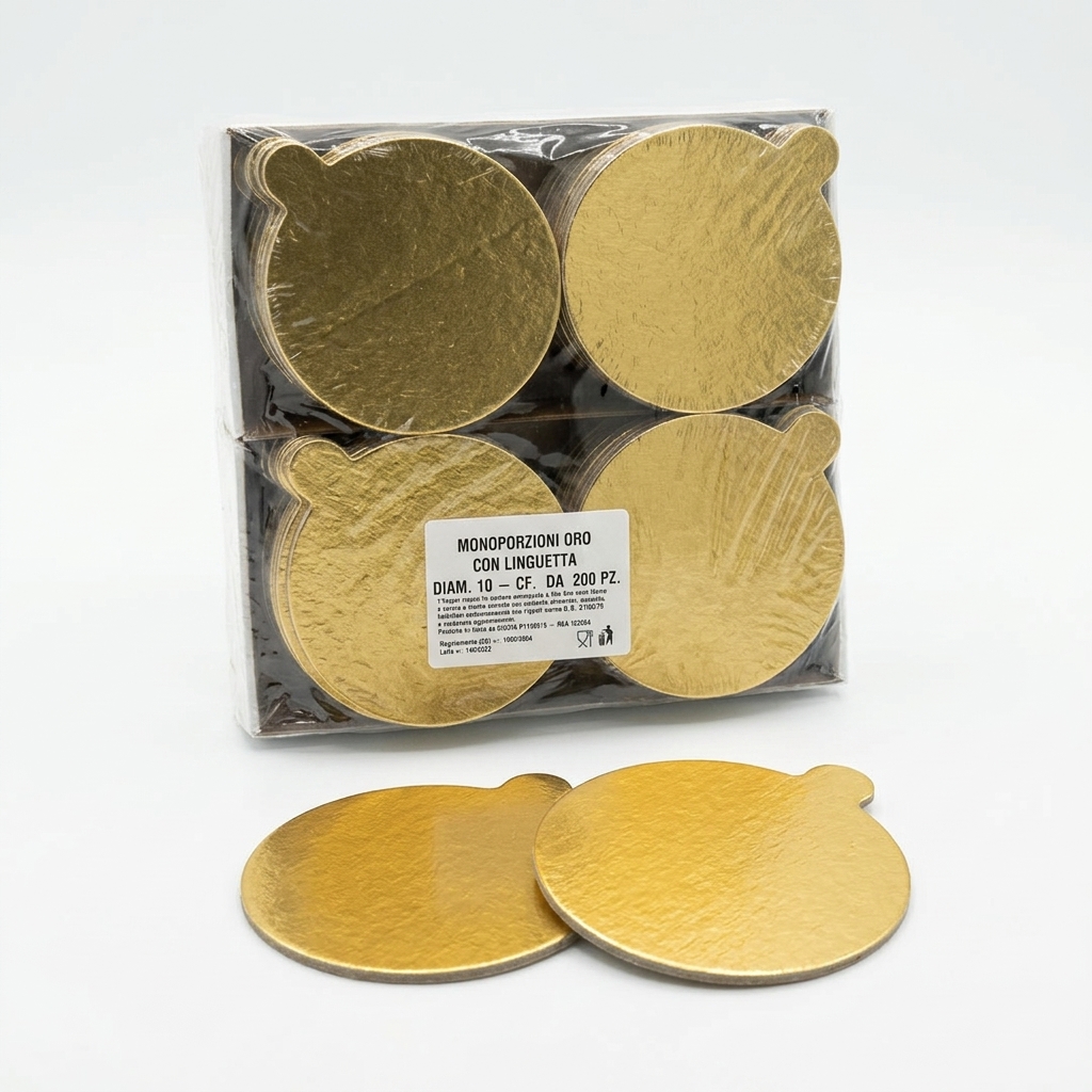 Gold Single-Serving Cake Board with Tab Ø 10 cm (Pack of 200)