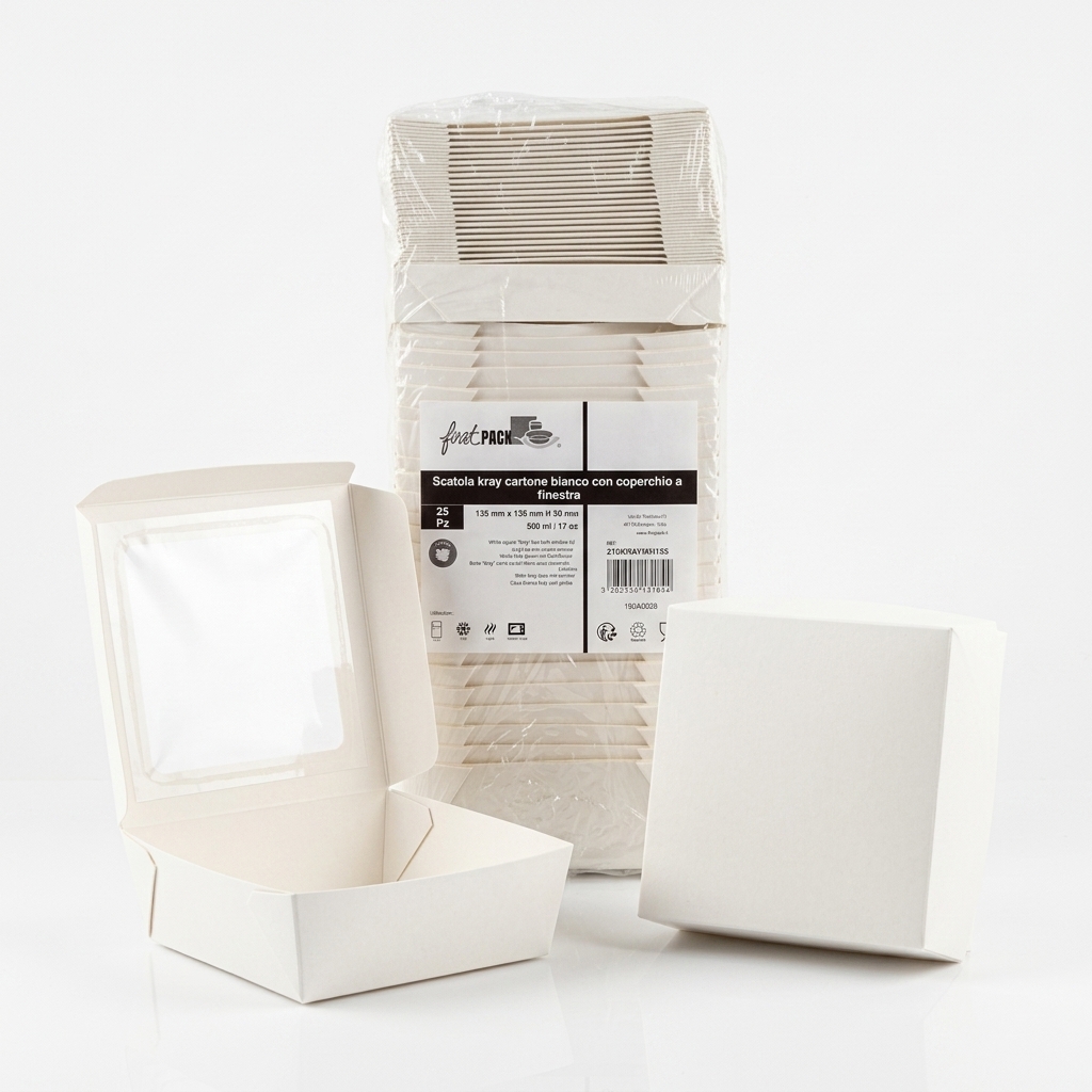 Scatola Kray Cartone Bianco Coperchio Finestra 12x12x5cm 250pz