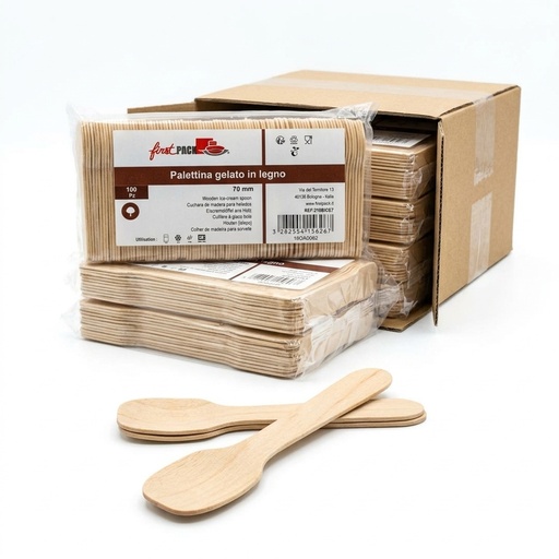 [210BICE7] Cuillère à Glace en Bois de Bouleau 70 mm 100 Pièces (Carton 30 Paq.) — First Pack