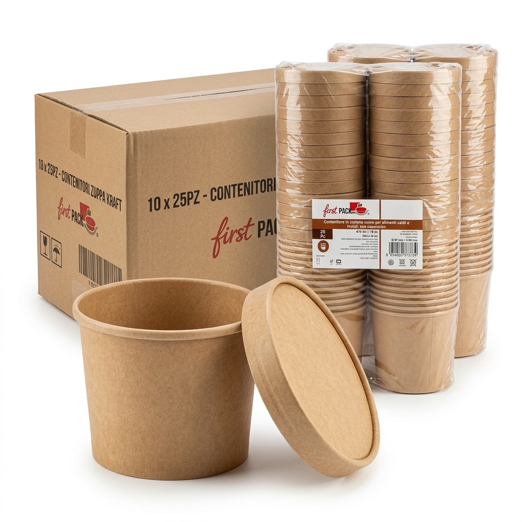 Pot à Soupe avec Couvercle Kraft 470 ml - 25 pcs x 10 paquets