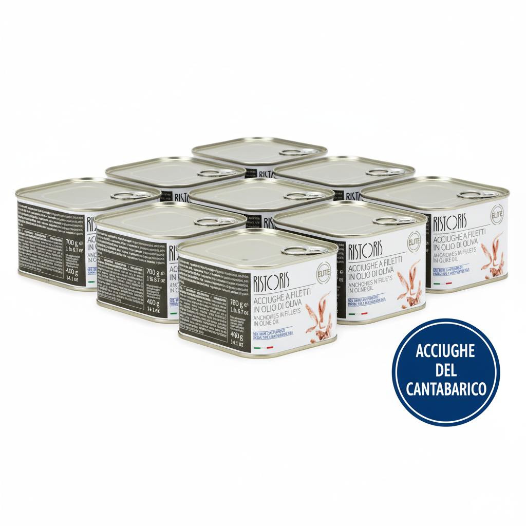 ACCIUGHE A FILETTI IN OLIO DI OLIVA DEL MAR CANTABRICO LATTA 700G 6PZ CRT RIS