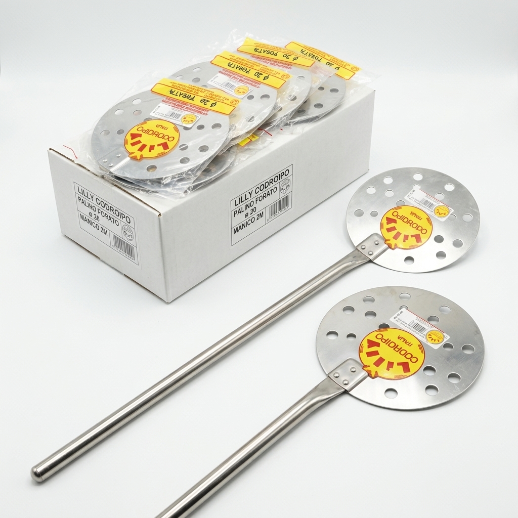Palino Forato per Pizza Girapizza Acciaio Inox Ø 20 cm Manico 200 cm — Lilly Codroipo