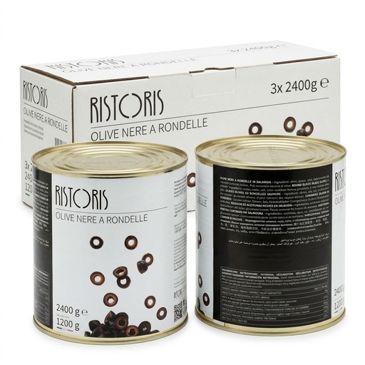 Olive Nere a Rondelle 2400 g (Sgocciolato 1200 g) — Cartone 3 — Ristoris