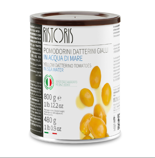 POMODORI DATTERINI GIALLI IN ACQUA DI MARE LATTA 800G 6PZ CRT RIS