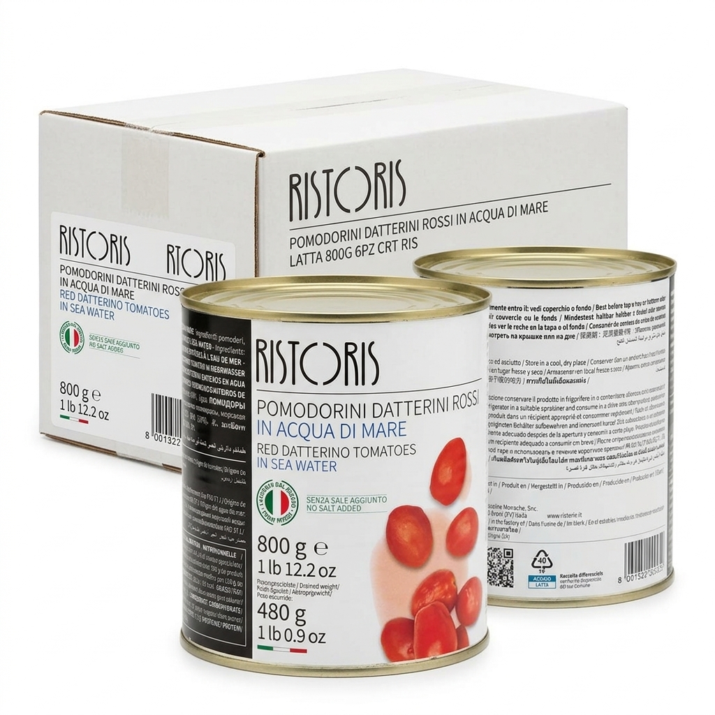 Red Datterini Tomatoes in Sea Water Tin 800 g (Carton 6) — Ristoris