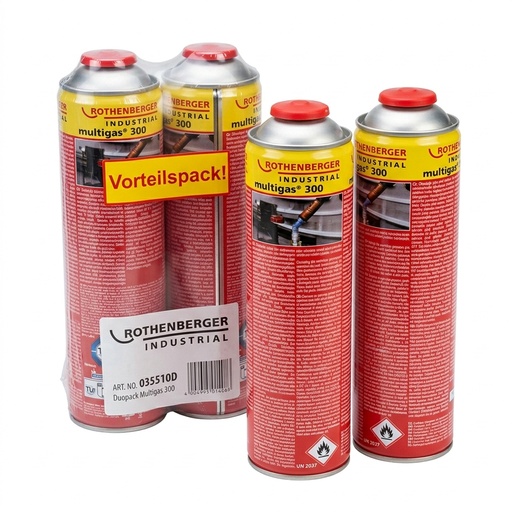 [035510D] Cartuccia Gas Multigas 300 Butano/Propano 600 ml — Duopack 2 pz — Rothenberger