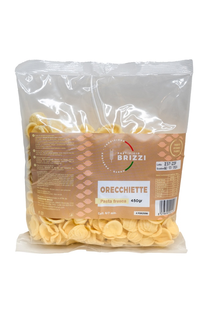 ORECCHIETTE PASTA FRESCA 450G PZ 14PZ CRT BRIZZ