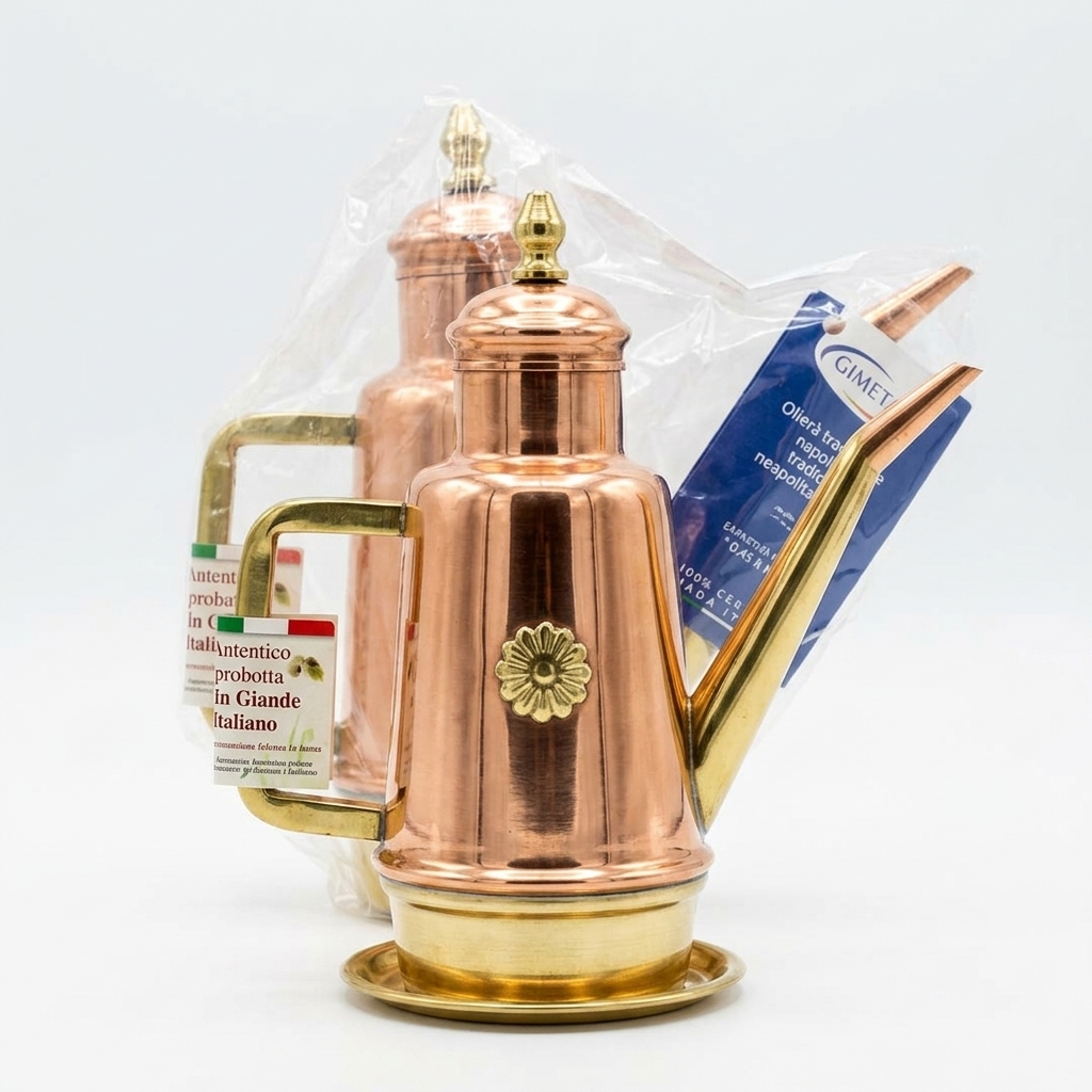 Naples Style Oil Cruet in Tinned Copper and Brass 0.45 L — GI.Metal