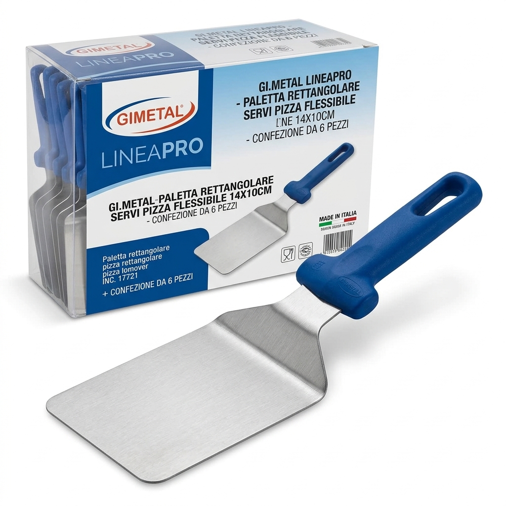 Paletta Servi Pizza Rettangolare Flessibile con Manico Grip 14x10 cm — GI.Metal