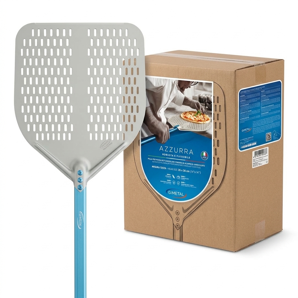 Azzurra Pizza Peel Anodised Aluminium Perforated Rectangular 36x36 cm Handle 150 cm — GI.METAL