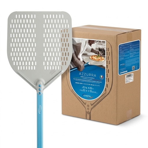 Pelle à Pizza Azzurra Aluminium Anodisé Perforée Rectangulaire 36x36 cm Manche 150 cm — GI.METAL