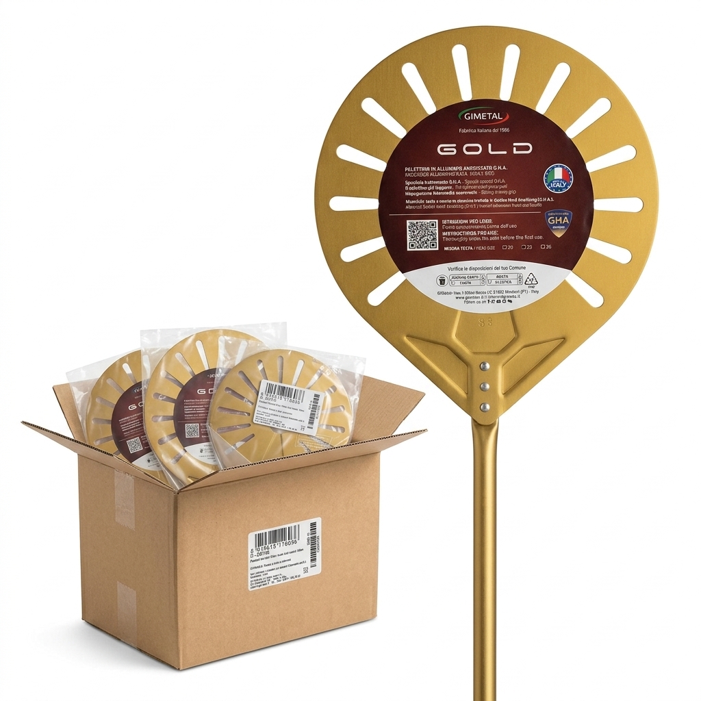 Gelochte Pizza-Wendeschaufel GHA-Aluminium eloxiert Ø 23 cm Stiel 150 cm — Gi.Metal