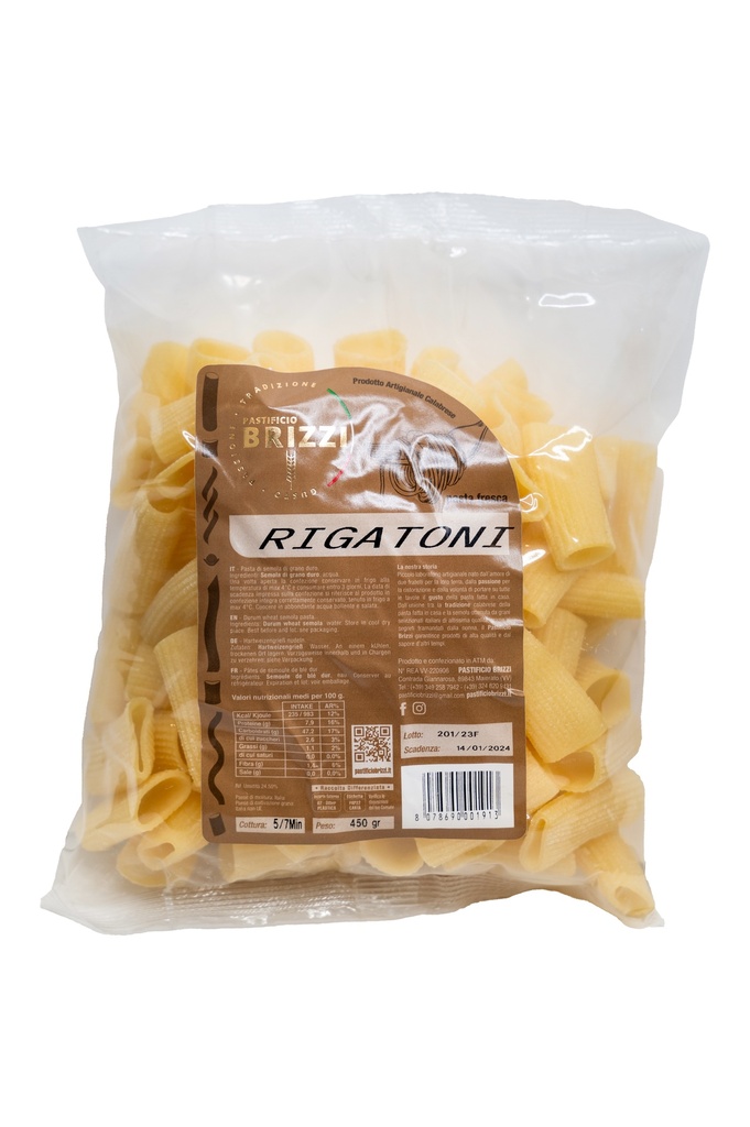 RIGATONI PASTA FRESCA 450PZ 12PZ CRT BRIZZ 