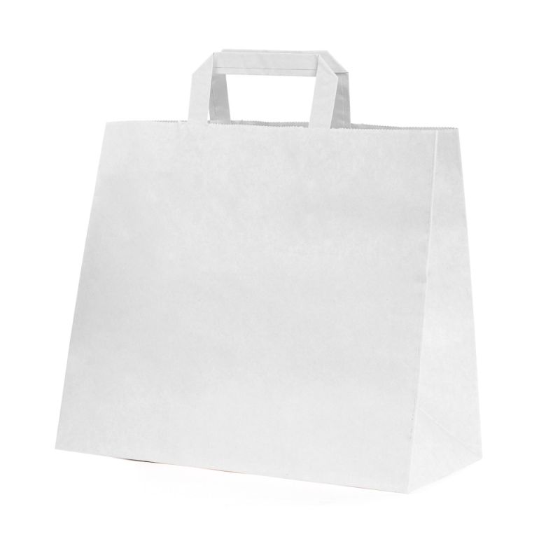 Weisse Papiertasche mit Griffen 32+22x23H cm (Karton 200 Stk.) AL